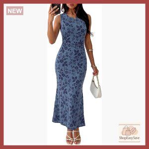 Floral Mesh Maxi Dress Sleeveless Bodycon Formal Wedding Guest Cocktail